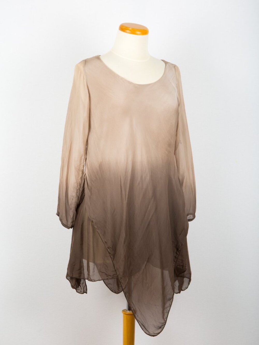 M Made in Italy Silk Blend Beige and Brown Ombre Tunic Asymmetric Blouse Size S